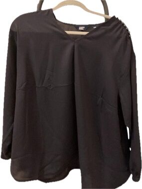 Lands' End Navy Long Sleeve Blouse w/ Button Shoulder Detail | 18W | Plus Size